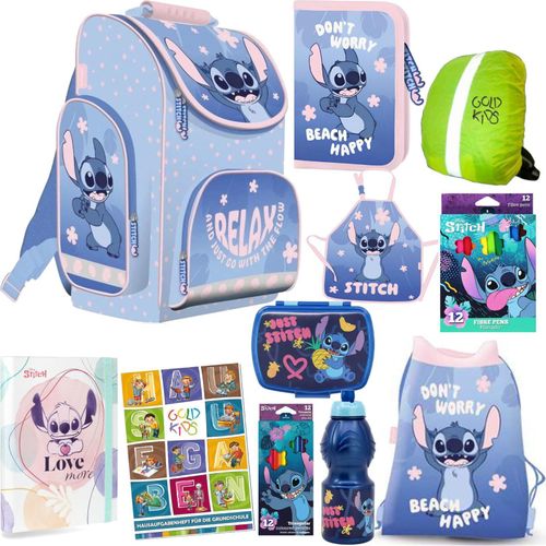 Schulranzen für Jungen und Mädchen, 11er-Set - Schul-Rucksack für Kinder mit Federmäppchen- Schuhbeutel Trinkflasche und Brotdose - Stitch