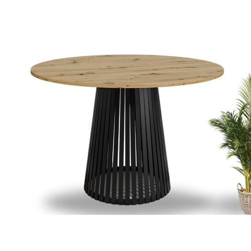 Runder Esstisch Viero 90 cm – Artisan Eiche – Metallgestell – moderner Küchentisch