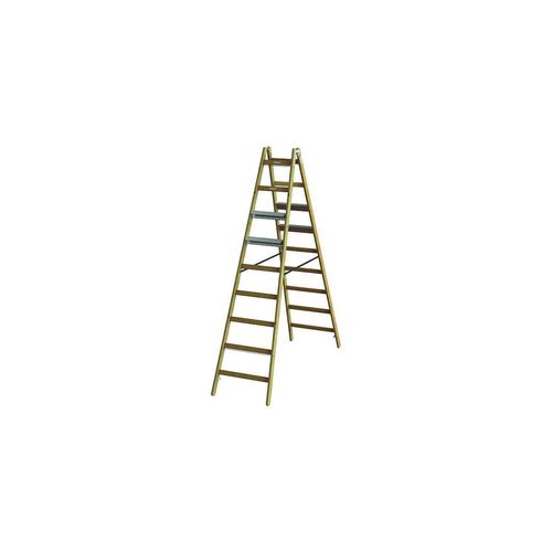 PROTEC.class PHSSLASB29 Holz-Sprossen-Stehleiter + Alu-Aufsetzstufen beidseitig, 2x9