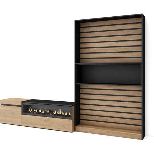 Wohnwand Wohnzimmer, 260x35x186cm, Für TV-Geräte bis zu 65