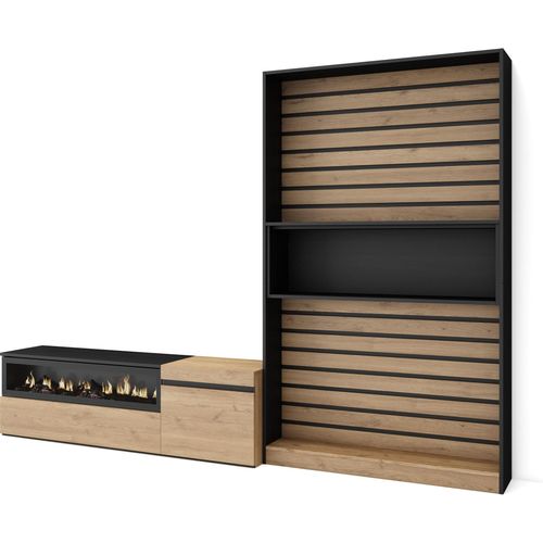 Wohnwand Wohnzimmer, 260x35x186cm, Für TV-Geräte bis zu 65