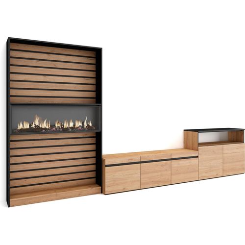 Wohnwand Wohnzimmer, 360x35x186cm, Für TV-Geräte bis zu 65