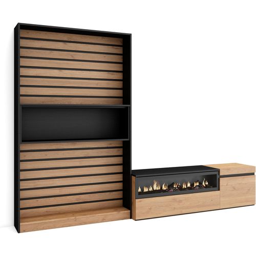 Wohnwand Wohnzimmer, 260x35x186cm, Für TV-Geräte bis zu 65