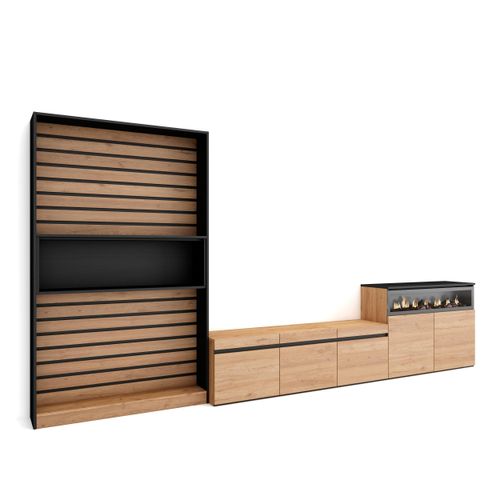 Wohnwand Wohnzimmer, 360x35x186cm, Für TV-Geräte bis zu 65