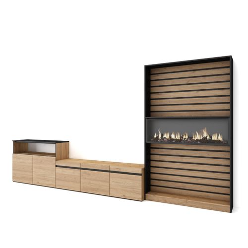 Wohnwand Wohnzimmer, 360x35x186cm, Für TV-Geräte bis zu 65