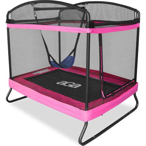 Aga Rechteckiges Trampolin, Kindertrampolin, Gartentrampolin mit Sicherheitsnetz 122x183 cm Rosa + Schutznetz