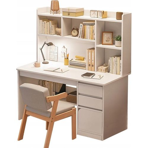 Computer-Schreibtisch, Schreibtisch mit Regalen, weißer Jugendschreibtisch