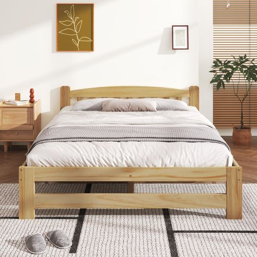 Natur Solide Massivholzbett Futonbett Doppelbett Massivholz Natur Bett mit Kopfteil und Jugendbett Erwachsenenbett 140x200 cm Ohne Matratze