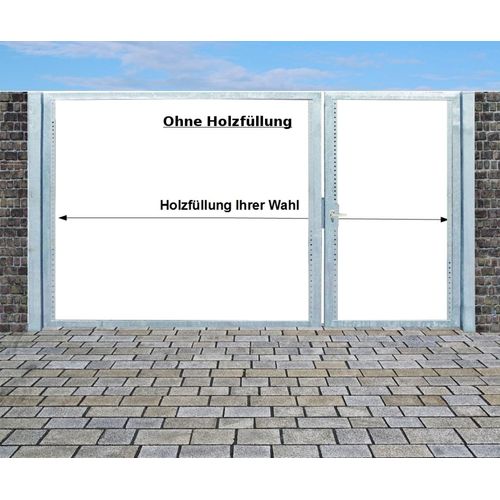 Einfahrtstor Qas Tor Verzinkt mit Pfosten Ohne Holzfüllung 2-flügelig 400x180cm