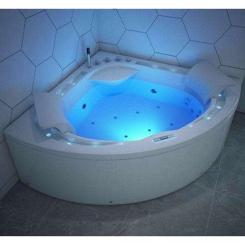 Luxus LED Whirlpool Badewanne SET 160x160cm +Hydrojet +Heizung+Ozon Modell 2025 b