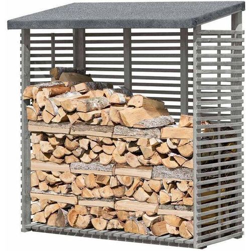 Kaminholzregal mit Rückwand in grau aus Holz Holzlager Kaminholzunterstand : 1,8 m³ Fassungsvermögen: 1,8 m³