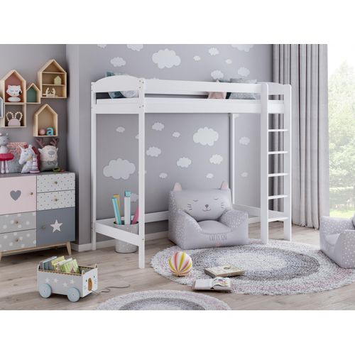 Loft Bed Etagenbett Hochbett Mit Treppe Kinderhochbett Hoch Bett Erwachsene Jugendliche Kinder, 180x80x180 weiß