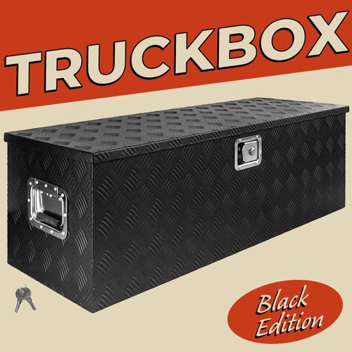 Deichselbox Schwarz Werkzeugkasten Truckbox Alu Box Anhänger Kiste mit Deckel Abschließbar Alubox Transportbox Werkzeugbox Aluminium Aufbewahrungsbox D160 trucky