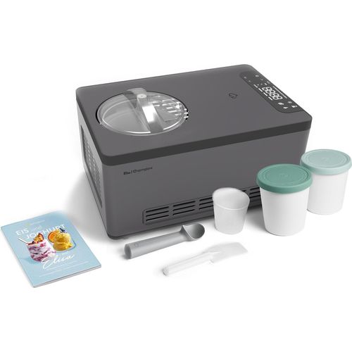 Springlane Eismaschine & Joghurtbereiter Elisa 2,0 L Anthrazit , Edelstahl mit selbstkühlendem Kompressor 220 W inkl. Aufbewahrungsbehälter 2er-Set mint