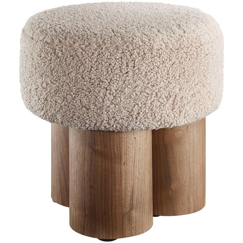 Sitzhocker SALESFEVER, walnuss, braun, B:50cm H:49cm T:50cm, MDF, Walnussholzfurnier, Teddyfell (100% Polyester), Hocker, mit Sitzfläche aus Teddyfell
