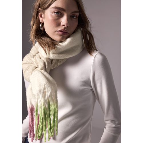 Schal STREET ONE STUDIO, Damen, Gr. One size, weiß (lucid weiß), Stoff, 100% Polyester, colorblocking, casual, Modetücher, im Color Blocking Style