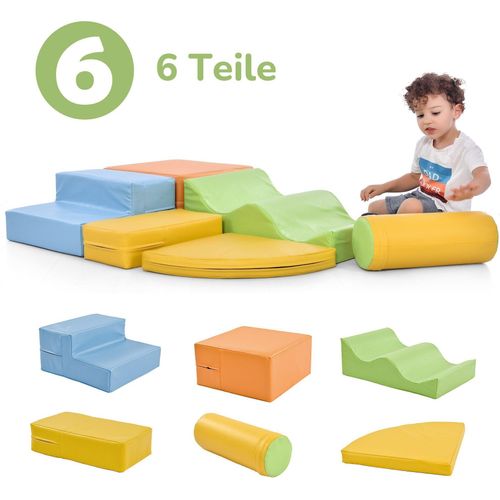 Riesenbausteine zum 6 TLG Toben Klettern Großbausteine für Kinder Spielzeug zum Klettern Rutschen und Krabbeln für Kinder Treppe und Rutsche Gelb