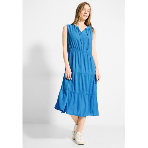 Midikleid CECIL, Damen, Gr. L (42), US-Größen, blau (azure blau), Stoff, 80% Viskose, 20% Nylon, unifarben, casual, normal wadenlang, Rundhals, ohne Ärmel abgesteppt, Kleider, mit Volant