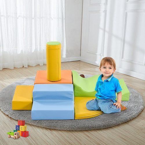6 TLG Riesenbausteine zum Toben Klettern Großbausteine für Kinder Treppe und Rutsche für Kinder Spielzeug zum Klettern Rutschen und Krabbeln Gelb
