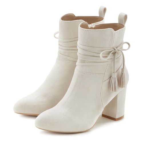 Stiefelette LASCANA, Damen, Gr. 35, beige, Obermaterial: 100% Textilmaterial. Futter: 100% Textilmaterial. Decksohle: 100% Lederimitat. Laufsohle: 100% Synthetik, unifarben, modisch, Schuhe, mit Blockabsatz, High-Heel-Stiefelette, Ankle Boots, Stiefel