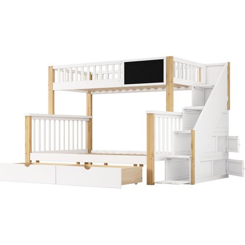 Kinder-Etagenbett,(Natur)Doppelbett, multifunktionales Kinderbett, mit Tafel und Schubladen, ohne Matratze, weiß, 90*200, 140*200