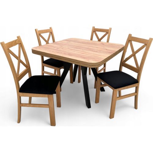 Set Klapptisch Zaowal 100x100/200 cm + 4 Stühle Oak Craft + Velvet