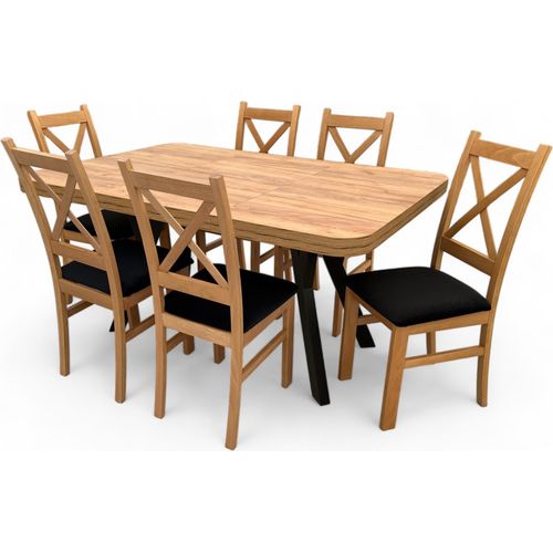 Set Klapptisch Zaowal 100x100/200 cm + 6 Stühle Oak Craft + Velvet
