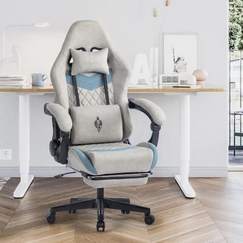 Gaming-Stuhl Fußstütze Gaming-Stuhl Bürostuhl Lordosenstütze ergonomischer Gaming-Sessel 150 kg belastbar verstellbare Grau