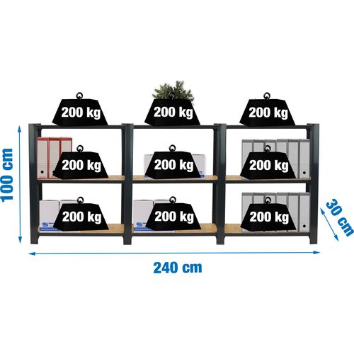 Simonrack Schwerlastregal OFFICLICK 3 8425437127762 anthrazit, braun 240,0 x 30,0 x 100,0 cm