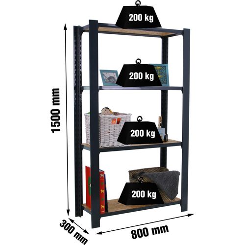 Simonrack Schwerlastregal OFFICLICK 4 8425437127687 anthrazit, braun 80,0 x 30,0 x 150,0 cm