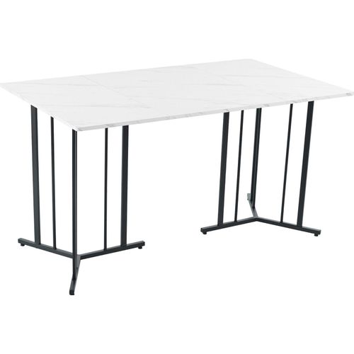 Esstisch 1-St 140x80 cm Küchentisch Einzigartig Gestell Metall Rechteckiger Esstisch Marmormuster Küchentisch verstellbaren Füßen Weiß/Schwarz