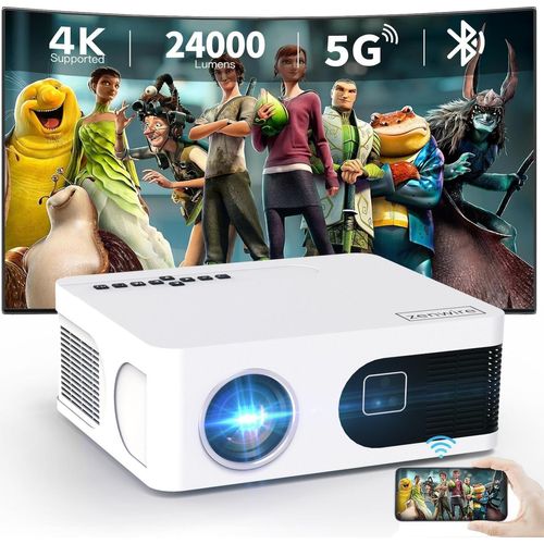 Zenwire Mini Beamer Android TV WiFi Bluetooth 18 000 Lumen, Projektor 4K Heimkino Beamer FULL HD Autofokus Kompatibel mit Laptop PC Smartphone 