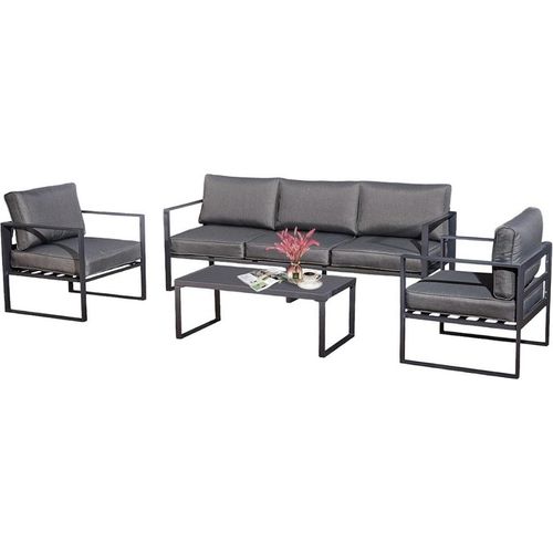 Gartenmöbel Sitzgruppe Garten Lounge KRETA II anthrazit 4-Teilig mit Kissen Garten Terrasse Balkon Wetterbeständig UV-Beständig Sitzgruppe