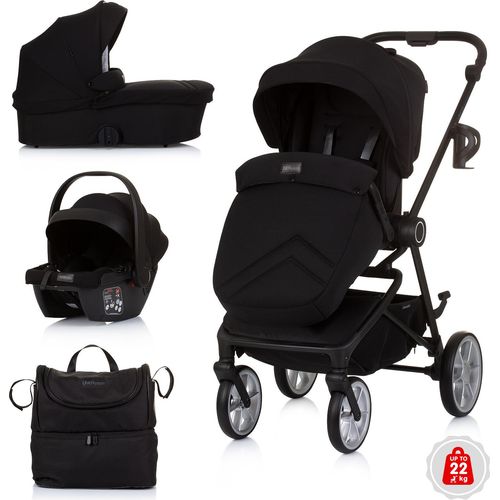 Chipolino Linea Faltbarer 3-in-1-Kinderwagen mit Tragewanne und Autositz Obsidian