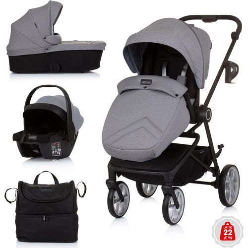Chipolino Linea Faltbarer 3-in-1-Kinderwagen mit Tragewanne und Autositz Ash Grey