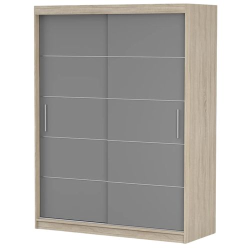 Schwebetürenschrank Kleiderschrank Schrank 150cm Sonoma/Grau mit Zierleisten Vista 06