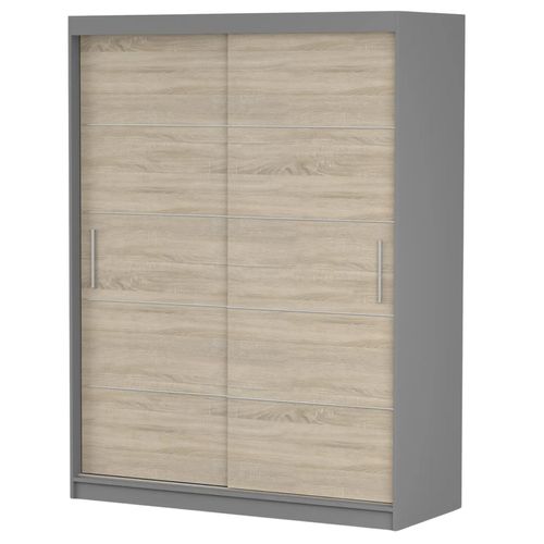 Schwebetürenschrank Kleiderschrank Schrank 150 cm Grau/Sonoma mit Zierleisten Vista 06
