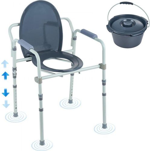 Toilettenstuhl - Nachtkommode mit Breiterem Toilettensitz - 7-stufig Höhenverstellbar 44-59 cm - Abnehmbarer 5,8-Liter-Eimer - Einfach zu Montieren - 158,8 kg Kapazität - Erhöhter Toilettensitz