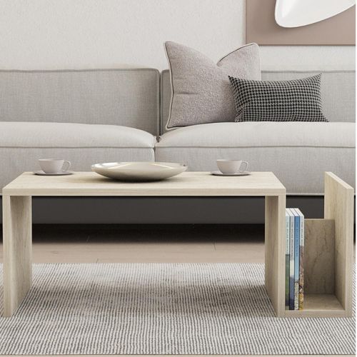 MELMO Couchtisch aus Holz mit Steinoptik und Zeitschriftenhalter