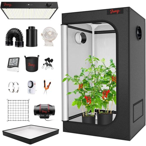 JUNG Gewächshaus Growbox 2 Komplettset Anzuchtset mit Zuchtzelt LED Lampe, Anbau Pflanzen, BxTxH: 120x120x200,00 cm, Growbox, Gewächshaus Komplett Set