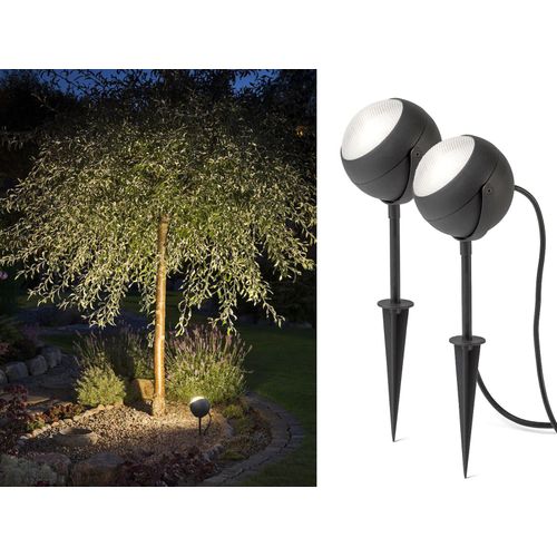 2er-Set LED-Erdspießstrahler Gartenstrahler LECCE 40cm Alu, schwenkbar, 4W