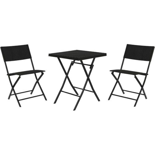 Tisch-Set mit 2 Stühlen Home ESPRIT Schwarz Stahl Synthetischer Rattan 58 x 58 x 71,5 cm