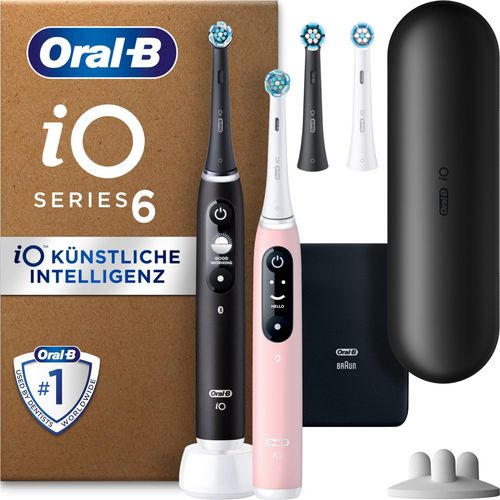 Oral-B iO Series 6 Plus Edition Doppelpack Elektrische Zahnbürste/Electric Toothbrush, PLUS 4 Aufsteckbürsten, 5 Putzmodi für Zahnpflege, Reiseetui,