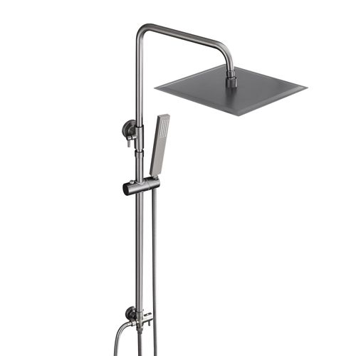 JOHO Edelstahl Duschset ohne Armatur, Regendusche Duschsystem mit Duschkopf, Duschstange, Duschschlauch, Kopfbrause Eckig 30x30cm Gunmetal Grau