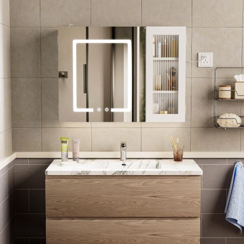 Spiegelschrank Spiegelschränke mit LED-Beleuchtung, Badezimmerschränke 80cm*60cm*15.3cm