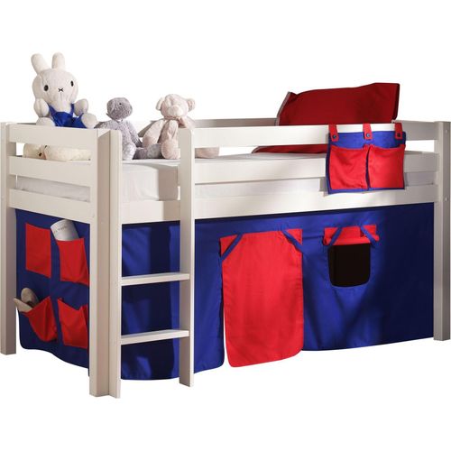 Kinderbett Karolina 210x114x106 Massivholz Weiß Textilset Domino