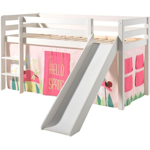 Kinderbett mit Rutsche Karolina Massivholz Weiß Textilset Spring 1