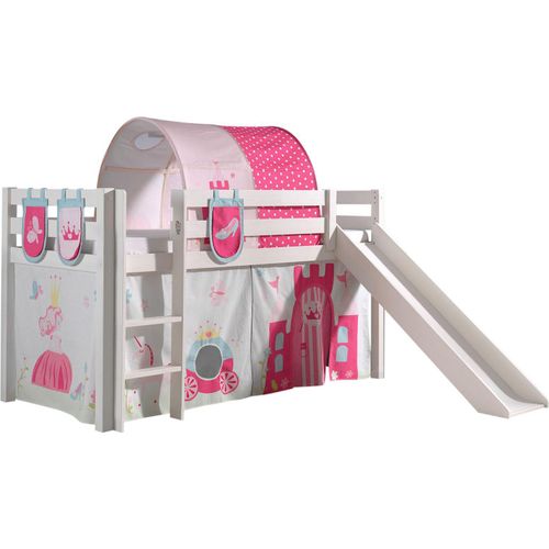 Kinderbett mit Rutsche Karolina Massivholz Weiß Textilset Princess 4