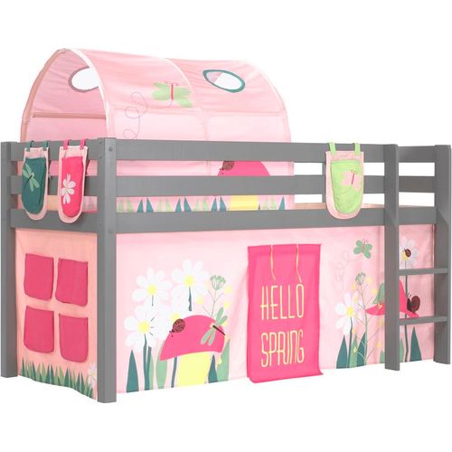 Kinderbett Karolina 210x114x106 Massivholz Grau Textilset Spring 4