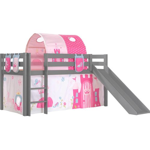 Kinderbett mit Rutsche Karolina Massivholz Grau Textilset Princess 4
